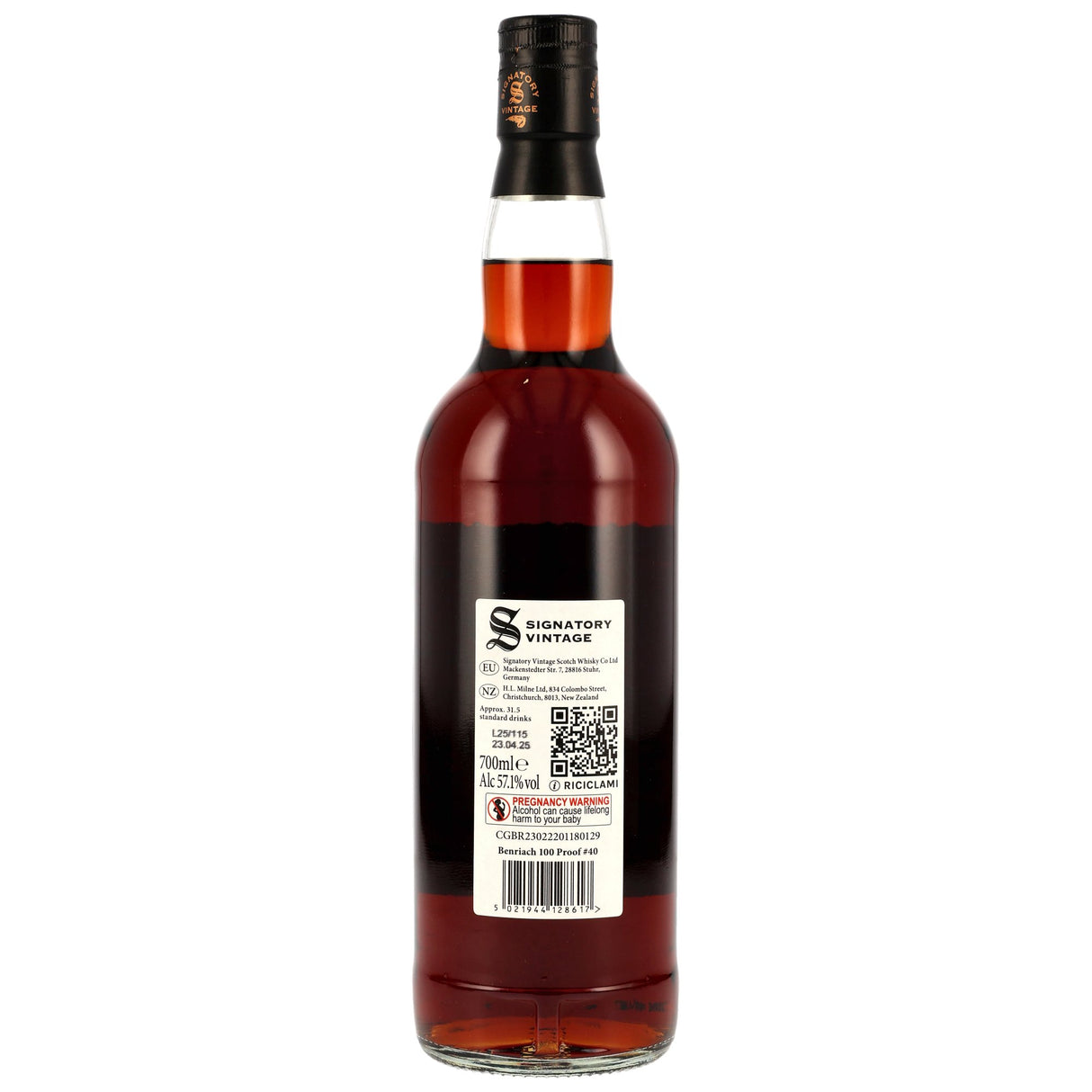 Benriach 2014/2025 Signatory Vintage Speyside Single Malt Scotch Whisky 100 Proof Edition #40, 0,70 l Flasche