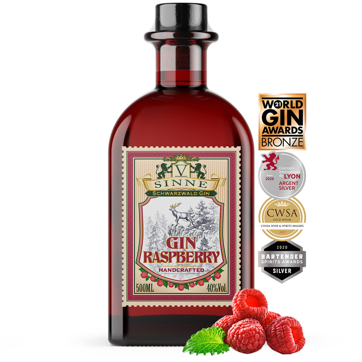 V-SINNE Raspberry Gin 500 ml, 40% vol.